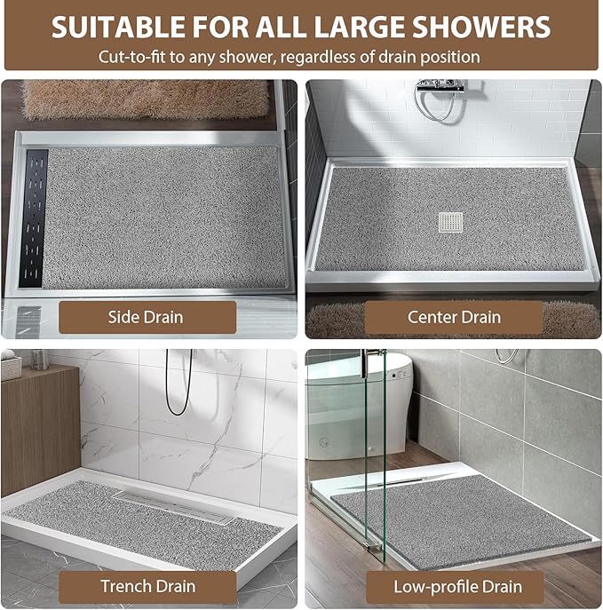 Shower Mat Non Slip: 47.2 x 31.5 Inch Extra Large Shower Mats for Inside Shower with Drain Hole - Soft PVC Loofah Anti Slip Shower Stall Mat for Walk-in Shower and Bathroom, Quick Drying