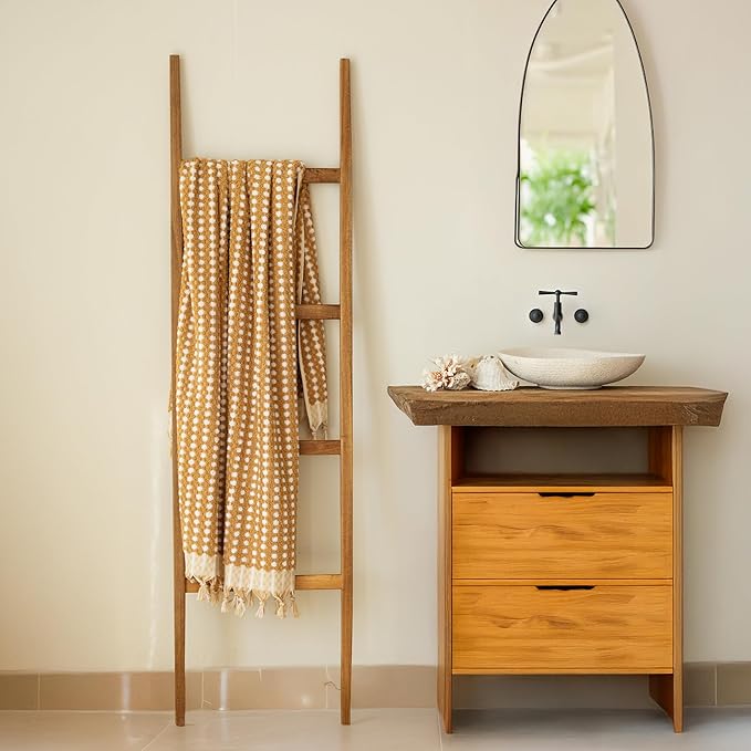 Pom Pom Turkish Bath and Beach Towels - Thick, Soft, Luxurious 100% Turkish Organic Cotton Bubble Weave Towels (Mustard, 35 x 67 Bath Size)