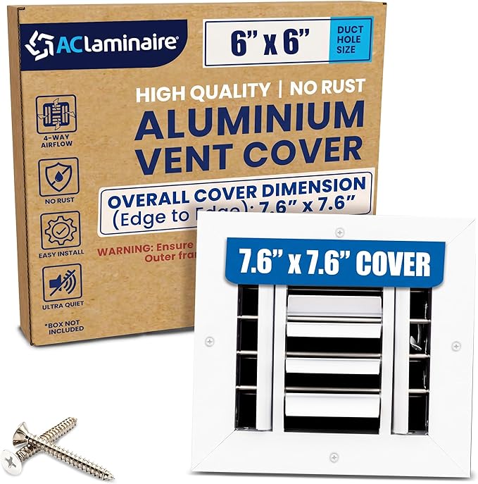 6x6 Aluminum 4-Way Air Register HVAC Vent Cover Wall Ceiling Multi-Shutter by ACLAMINAIRE