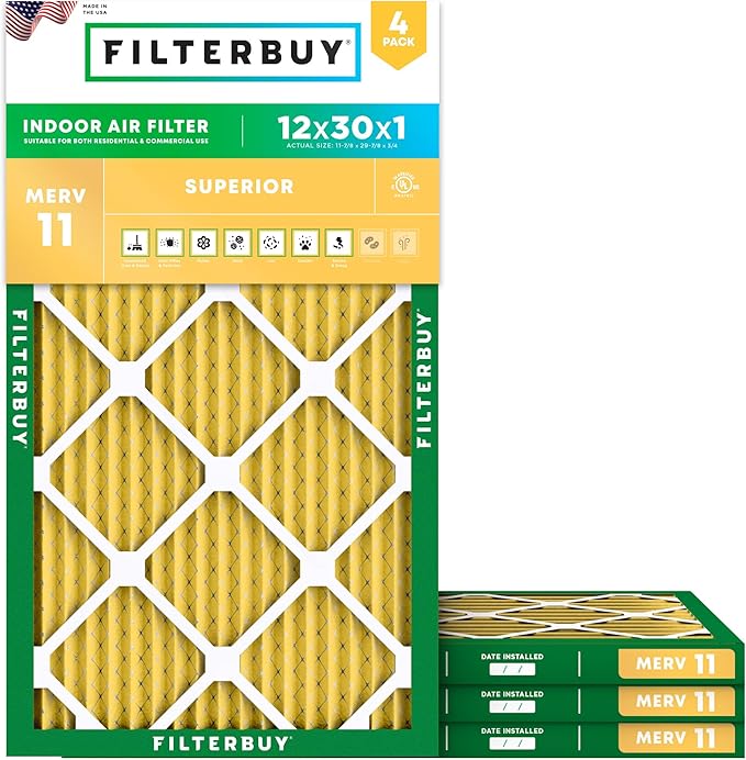 Filterbuy 12x30x1 Air Filter MERV 11 Superior Pet & Allergy Defense, by Filterbuy