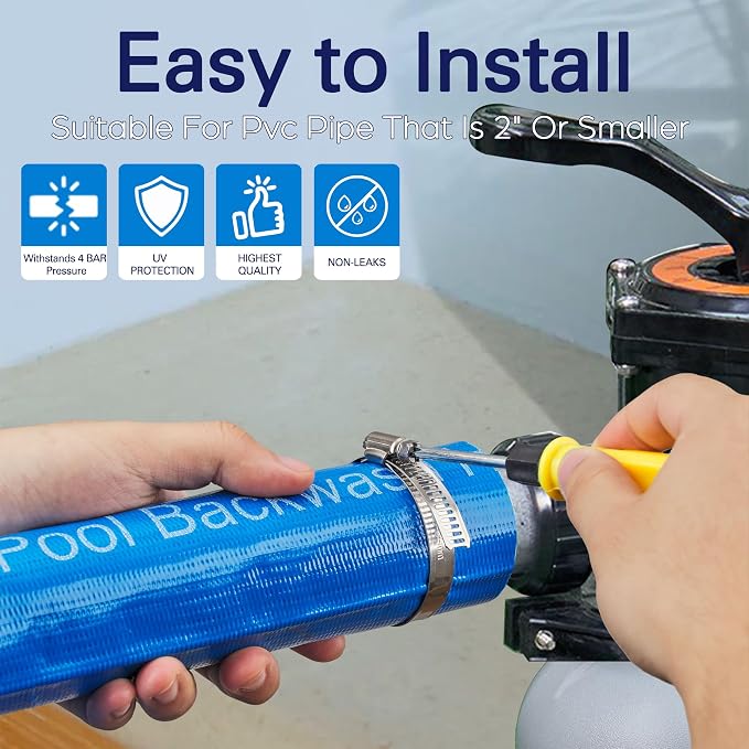 2" x 100FT Pool Backwash Hose, Heavy-Duty Pool Hose, Lay Flat Discharge Hose - Image 4