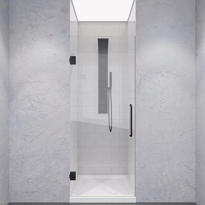 ANZZI 70" x 24" Frameless Shower Door in Gun Metal Black, Passion Water Repellent Glass Shower Door with Seal Strip Parts and Handle, 5/16 Glass Hinged Shower Door with Handle (SD-AZ09-01GB)