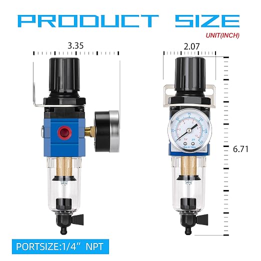 NANPU 1/4" NPT Compressed Air Filter Regulator Combo Piggyback, 5 Micron Brass - Image 3