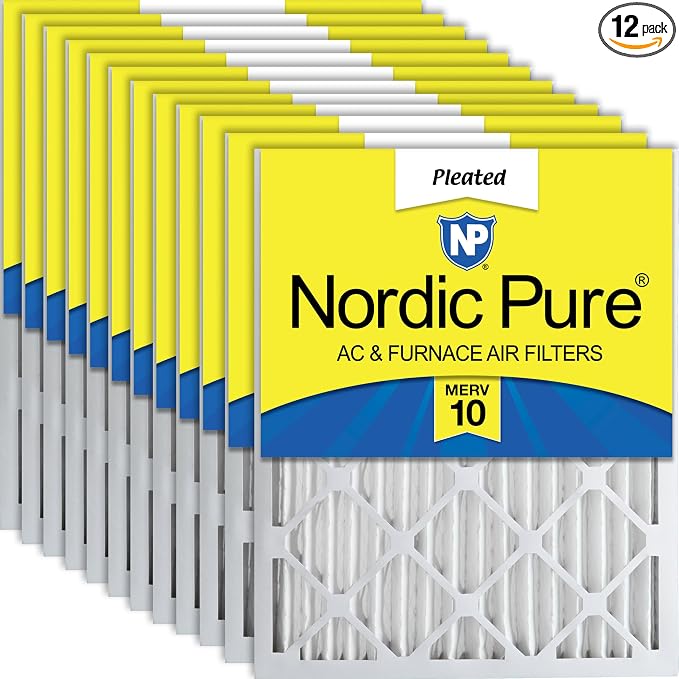 Nordic Pure 20x20x2 Pleated MERV 10 Air Filters 12 Pack by NordicPure