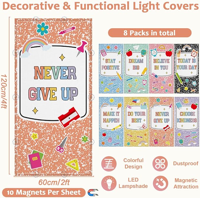 QOUBAI 8 Pcs Fluorescent Light Covers, 4 x 2 Ft Magnetic Light Filters Notebook - Image 2