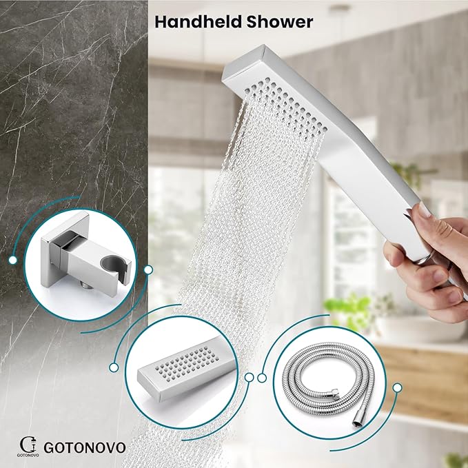 gotonovo Shower System with Tub Spout Wall Mounted Rain Shower Head and Handle Combo Shower Faucet Set with Valve, 10 Inch, Polish Chrome