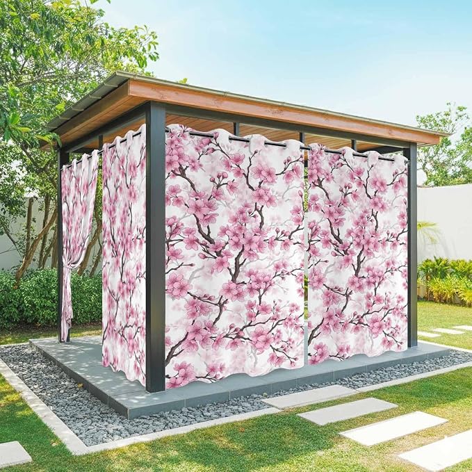 Cherry Flowers Outdoor Curtains by Unknown