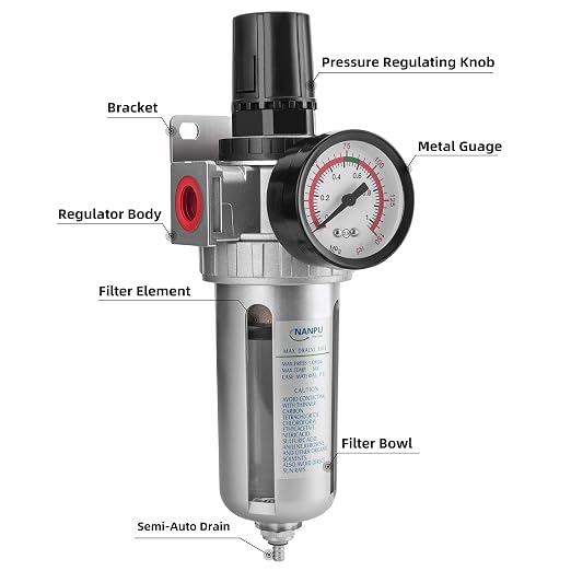 NANPU 1/2" NPT Compressed Air Filter Regulator Combo, Air Filter Pressure - Image 5