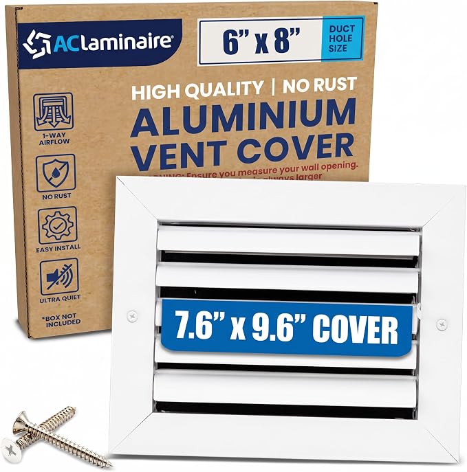 6x8 Aluminum HVAC Vent Cover Wall Ceiling Register 1-Way Air Flow Multi-Shutter by ACLAMINAIRE