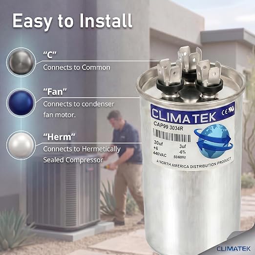 ClimaTek 30 + 3 MFD 370/440 Volt Dual Run Capacitor CAP99-3034R | 30/3 VAC | - Image 3