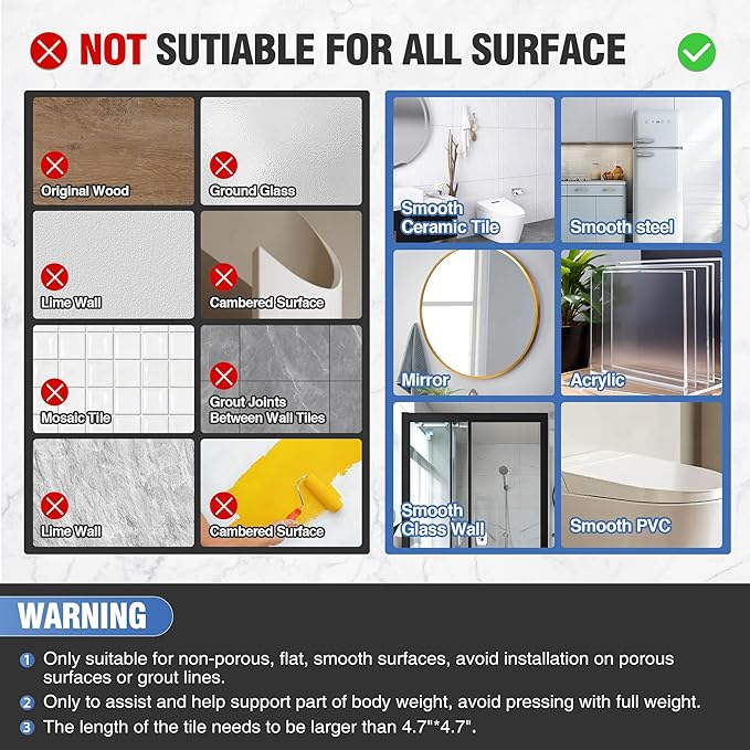 DAILYLIFE Grab Bars for Bathtubs and Showers, 19 inch Shower Handles for Elderly Suction, 300lbs Safety Shower Grab bar for Seniors and Elderly, Silver(2 Pack)