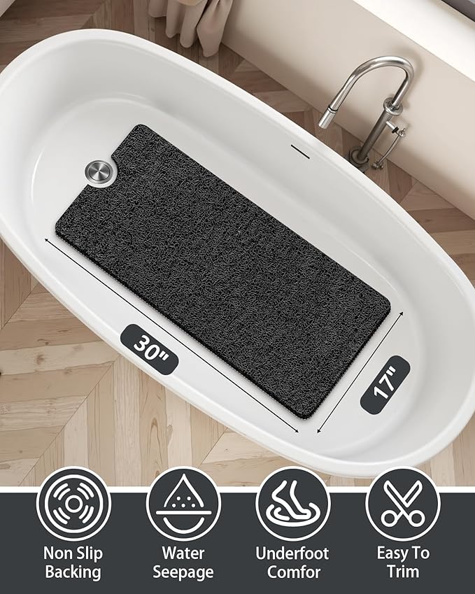 Non Slip Shower Mats for Inside Shower,17x30 Inch,Anti-Slip Bathtub Mats for Bathroom, Foot Scrubber Loofah Bath Mats for Shower, Quick Drying Shower Stall Mats for Wet Areas (Black)