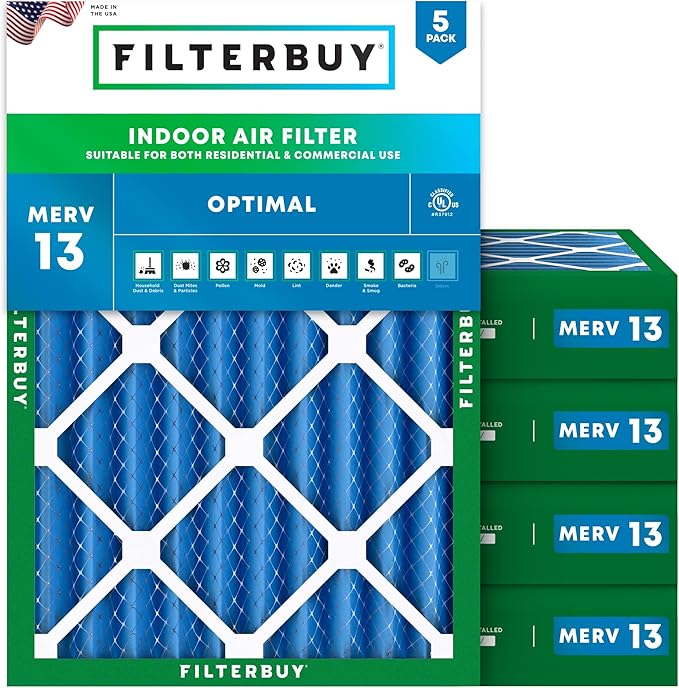 Filterbuy 20x25x4 Air Filter MERV 13 Optimal Smoke & Allergy Defense, by Filterbuy