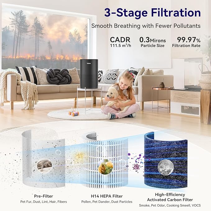Air Purifiers for Bedroom Home, Tailulu H14 True HEPA Air Purifier Filter - Image 2