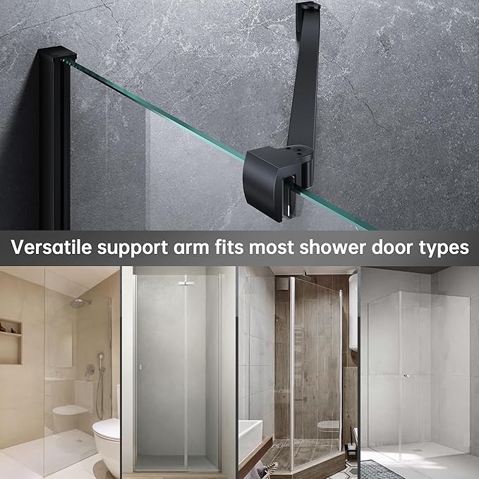 Frameless Shower Door Support Bar, Stainless Steel Wall-to-Glass Support Arm to Fixed Shower Glass Panel, for 1/4"-3/8" (6-10 mm) Door, 180° Pivot & Stow-Flat Mode (Matte Black, 15.8-inch(400mm))