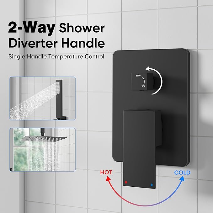 esnbia Shower System, Bathroom 12 Inches Rain Shower Head with Handheld Combo Set, Ceiling Mounted High Pressure Rainfall Dual Shower Head System, Shower Faucet Set with Valve and Trim, Matte Black