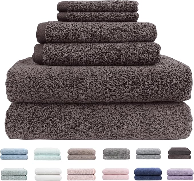 Everplush Diamond Jacquard 6 Pieces Bath Towel Set, Luxury Super Soft Oversized everplush Towels, Highly Absorbent everplush Diamond Jacquard Quick Dry Bath Towel for Bathroom Charcoal