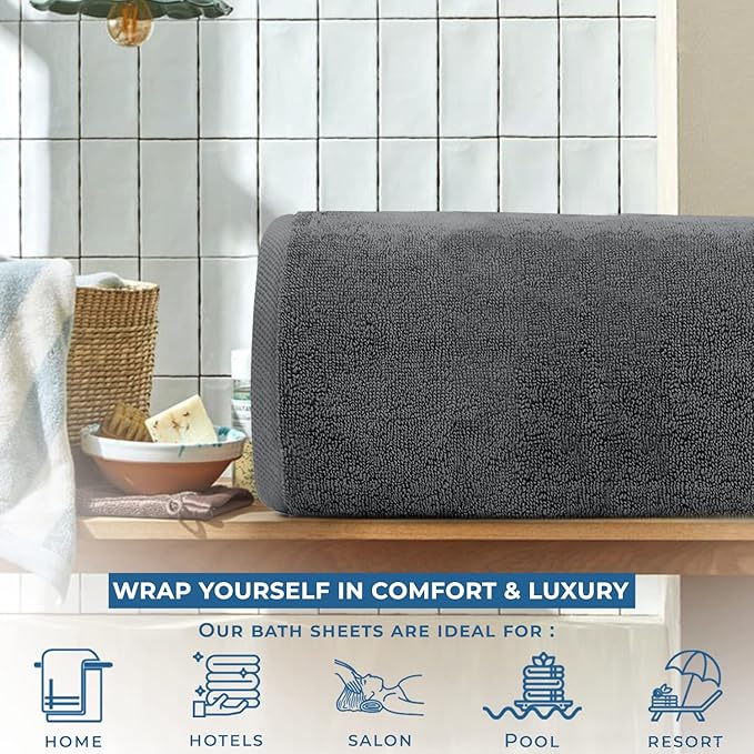 DAN RIVER Pack of 1 Bath Sheet 40x80 Inches, Extra Large Gray Bath Towels Oversized, Absorbent Cotton Towels for Bathroom