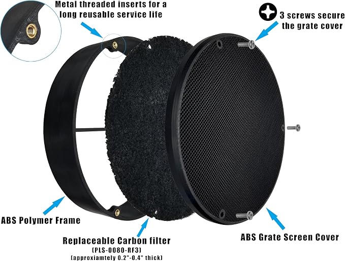 8 inch Air Duct Screen with Replaceable Carbon Filter - Image 2