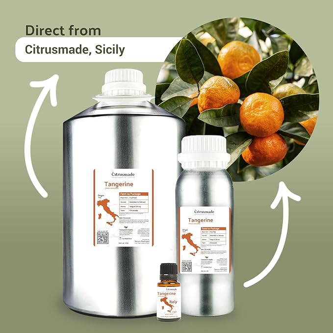 Tangerine Essential Oil - Direct from Citrusmade Italy - Cold Pressed - Aceite Esencial de Mandarina for Aromatherapy, Massage, Diffuser, DIY Candle and Soap Making - 2lbs