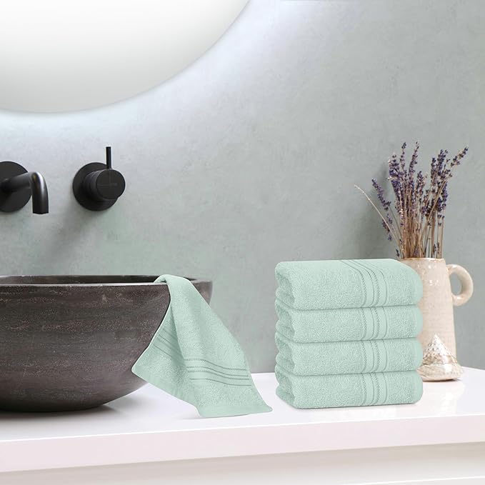 BOUTIQUO Ultra Soft Cotton Washcloths, Contains 12 Piece Face Cloths 12x12 inch, Ideal for Everyday use Face Towels, Compact & Lightweight Multi Purpose Washcloths - Sea Green