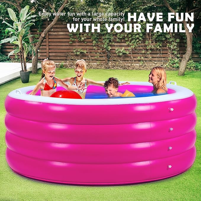 Biange Blow Up Pool, 72" X 30" Deep Round Inflatable Swimming Adult Pool, Backyard Inflatable Pool for Kids Swimming, Pink