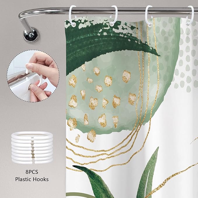Sage Green Boho Shower Curtain 48Wx72H Small Stall Narrow Modern Abstract Mid Century Bohemian Tropical Palm Leaves Geometric Bathroom Decor Botanical Bath Curtain Fabric Polyester 8 Pack Hooks