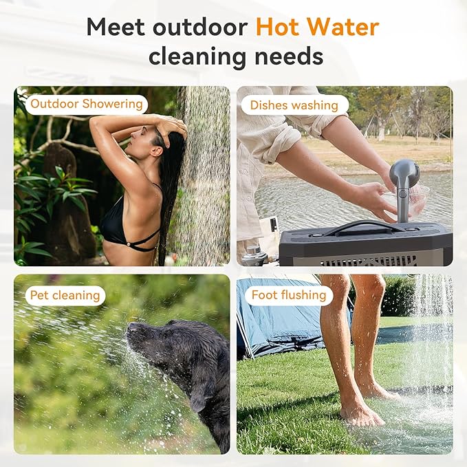 Powered Portable Water Heater, On-Demand Propane Camping Shower, Battery-Powered Camping Water Heater & Shower Pump Constant Temperature, Rechargeable Battery