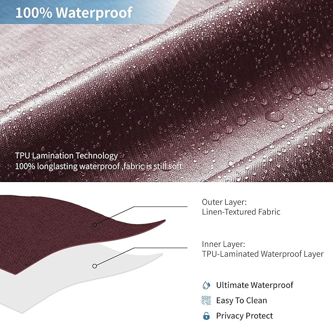 2-in-1 Waterproof Fabric Shower Curtain or Liner,Linen Textured,Breathable TPU & Washable Bathroom Shower Curtain Set with 12 Plastic Hooks,Modern,72"x72" Burgundy