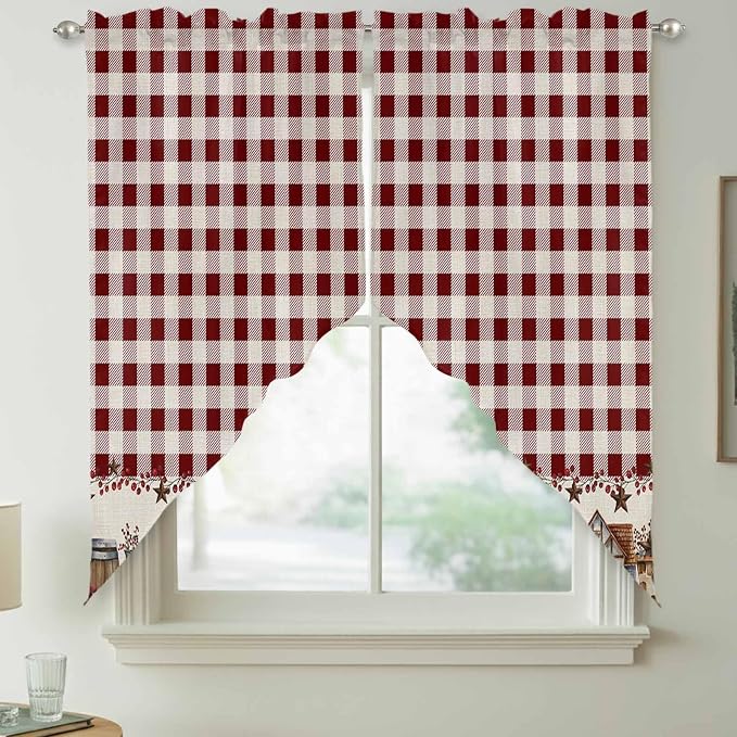 Swag Curtain Valances for Kitchen Windows, Farm Barn Western Star on Vintage by Unknown