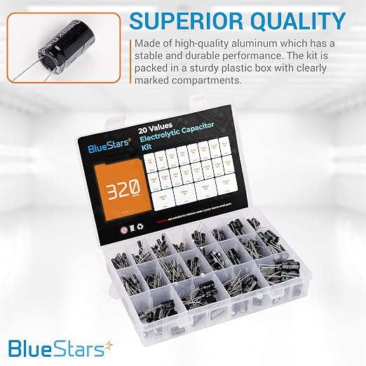 BlueStars 20-Value 320pcs Aluminum Electrolytic Capacitor Assortment Box Kit - Image 4