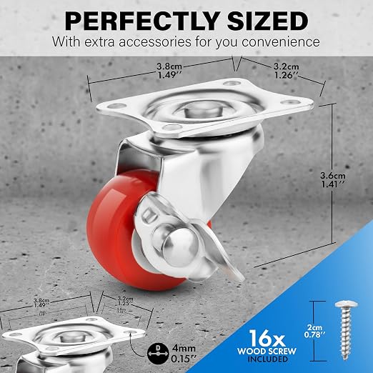 1 Inch Heavy Duty Casters Set of 4, Lockable Plate Caster Wheels - Image 2