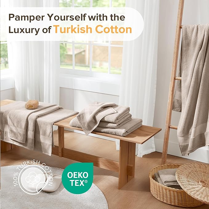 Comfort Spaces Turkish Bathroom Towel Set 6 Piece Luxury Bath Towel Set 2 Hand Towel for Bathroom 2 Washcloth 2 Large Bath Towel Sets Long Staple Ultra-Soft Quick Dry Towel Set Tan Beige