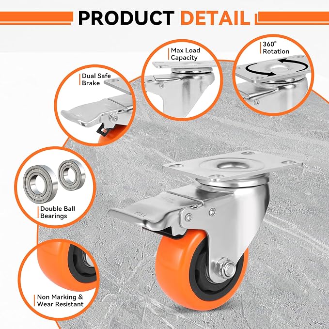 WBD WEIBIDA 3 Inch Swivel Caster Wheels - Image 4