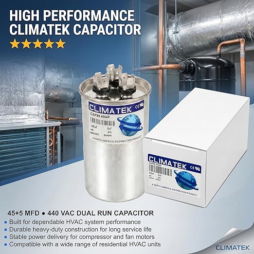 ClimaTek Round Capacitor Replaces Carrier # P291-4554RS | 45/5 uf MFD, 370/440 - Image 2