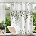 No Hook Shower Curtain and Liner Set, Sage Green Eucalyptus Floral Shower Curtains for Bathroom, Bath Curtain Sets with Snap in Liner, Waterproof with See Through Top Window, 71x74 Inches