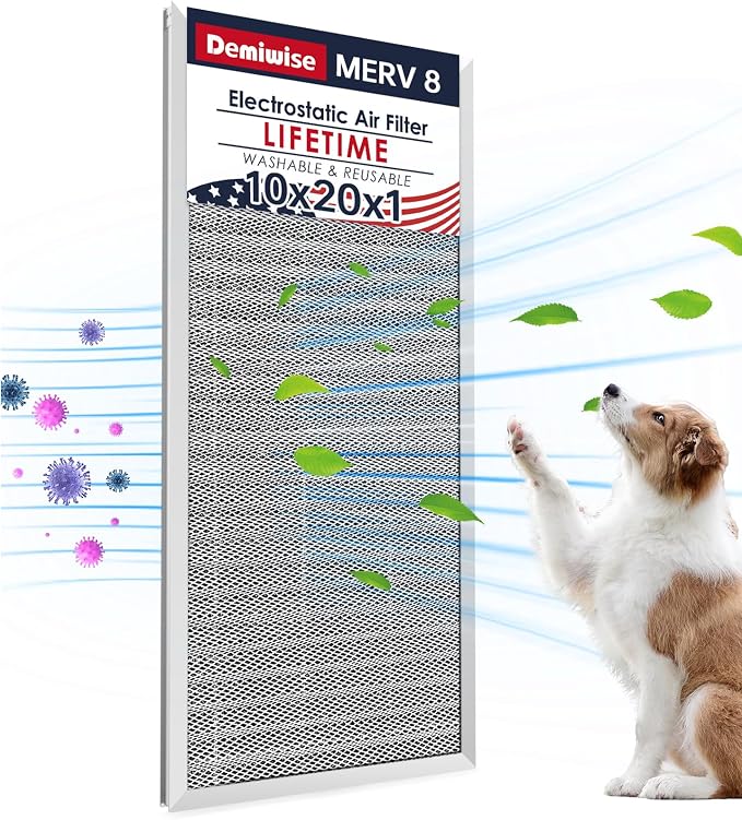 10x20x1 Electrostatic Air Filter, MERV 8 Reusable Aluminum AC/HVAC Furnace by Demiwise