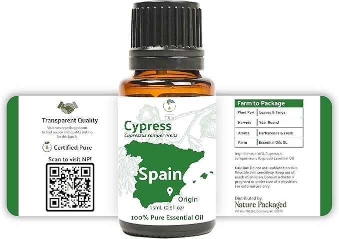 Cypress Essential Oil - Direct from Essential Oils SL in Mediterranean Spain - Aceite de Ciprés for Diffuser, 100% Pure Therapeutic Grade - Aromatheraphy, Skincare (15ml)
