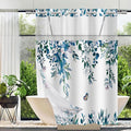 No Hook Shower Curtain and Liner Set, Dark Blue Eucalyptus Floral Shower Curtains for Bathroom, Bath Curtain Sets with Snap in Liner, Waterproof with See Through Top Window, 71x74 Inches