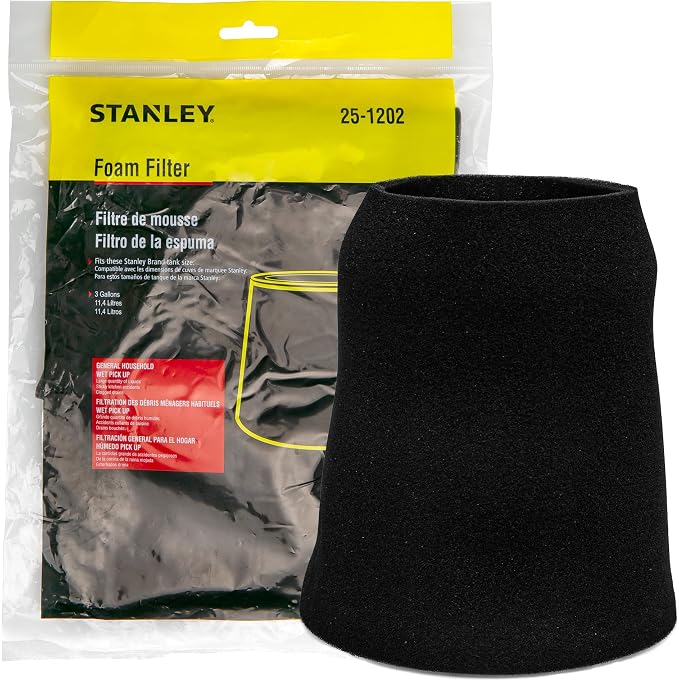 STANLEY Foam Filter, for 1-5 Gallon Wet/Dry Vacuum 25-1202, Compatible by STANLEY