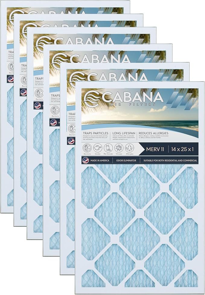 Cabana Filters 6-Pack 14x25x1 MERV 11 AC Furnace Air Filter by CabanaAirFilters