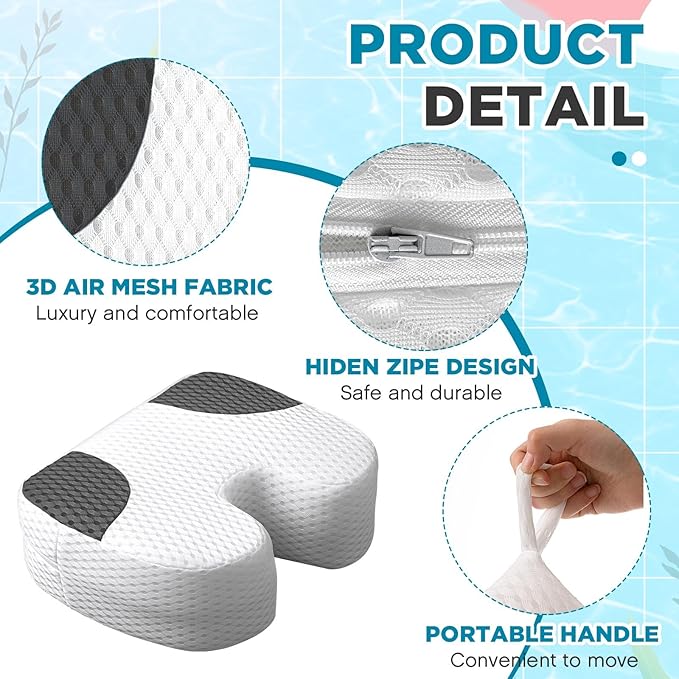 Suzile 1 Pcs Hot Tub Booster Seat Weighted Spa Bathtub Booster Inflatable Cushion Quick Dry Non Slip Bottom Portable Seat with 3D Air Mesh Cover Tub Accessory for Adult Indoor Outdoor (White Grey)