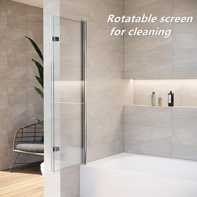 36 * 55 Inch Bathtub Shower Door,Bathroom Door with Bottom Seal,Liftable and Foldable Glass Door,Rectangular Bathtub Screen,Installed on Left and Right Sides