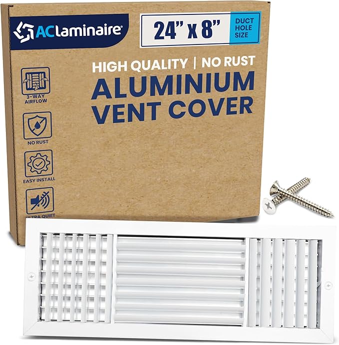 24x8 Aluminum 3-Way Air Supply Vent Cover Wall Ceiling Register Multi-Shutter by ACLAMINAIRE