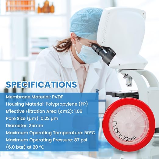 PVDF Membrane Syringe Filter 25mm Diameter 0.22um Pore Size Syringe Lab Filter - Image 2