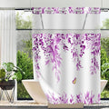No Hook Shower Curtain and Liner Set, Purple Eucalyptus Floral Shower Curtains for Bathroom, Bath Curtain Sets with Snap in Liner, Waterproof with See Through Top Window, 71x84 Inches