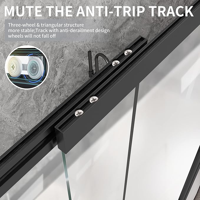 Bathtub Sliding Double Swing Door, Frameless Tempered Glass Shower Doors 22-36 * 55” Bathroom Screen Panel, Clear Deluxe Shower Door Matte Black
