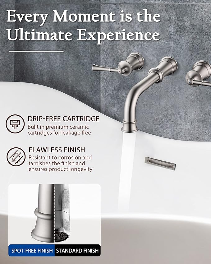 Wall Mount Tub Filler with Rough-in Valve, High Flow Brass Roman Tub Faucet 2 Handle Wall Mounted Bathtub Faucet 360° Swivel Spout, Brushed Nickel(B2306-BN)