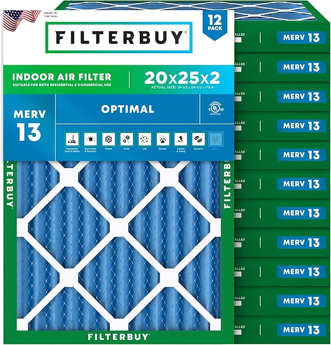 Filterbuy 20x25x2 Air Filter MERV 13 Optimal Smoke & Allergy Defense, by Filterbuy