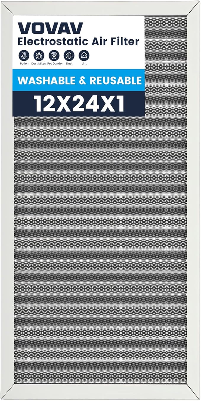 12x24x1 Air Filter-MERV 8, Washable & Reusable Electrostatic Air Filter by VOVAV